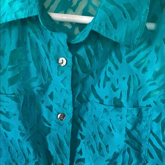 White Stag Vibrant Teal Button-Down 3/4 sleeve Casula Top Sz XL - Picture 5 of 6